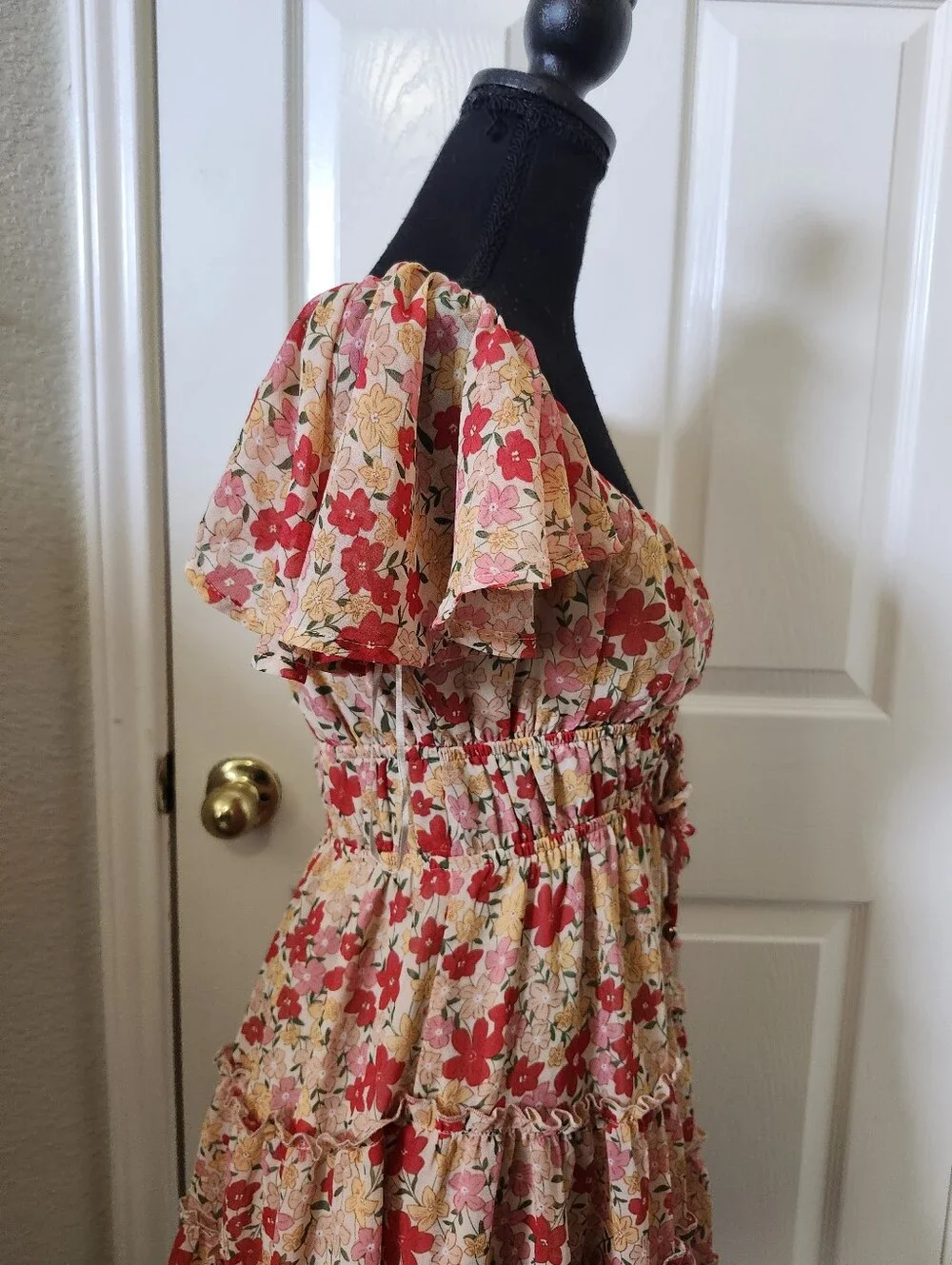 Y&I Floral Pink Tie-Front Sundress Smocked S